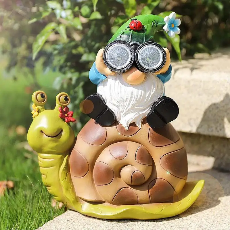 Snail Gnome Outdoor Decor Weatherproof Solar Lighted Decor Made Of Resin Gnome S - £152.35 GBP