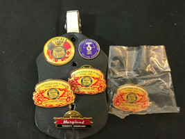 Old Vtg Lot Of 6 Pins And Leather FOB Badge Clip Amalgamated Union Baltimore MD - £23.93 GBP