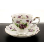 Lefton China Demitasse Cup and Saucer, Purple Flowers, Gold Trim, Hand P... - $33.44 CAD