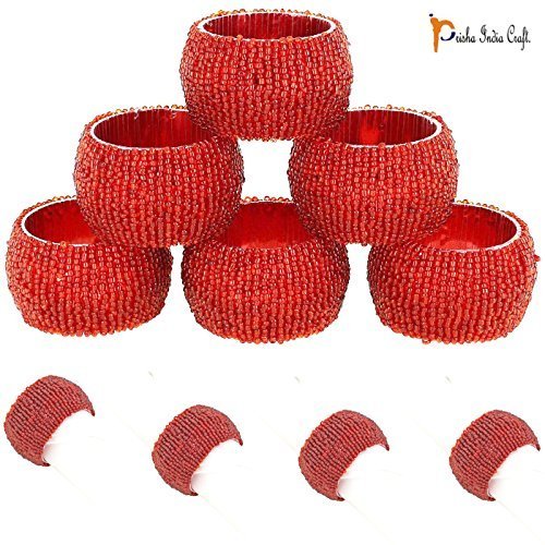 Prisha India Craft - Beaded Napkin Rings Set of 10 red - 1.5 Inch in Size-Perfec - $20.79