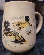 Northcraft Stoneware Vintage Mug Tufted Duck Painting Brown Rim Made In Korea - £11.69 GBP