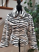 Nine West Women Black &amp; White Acrylic Long Sleeve Casual Fur Jacket Size Medium - £43.45 GBP