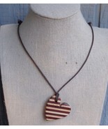 New Handmade Brown Beige Diagonal Stripe Wooden Heart Necklace Adjustabl... - £9.51 GBP