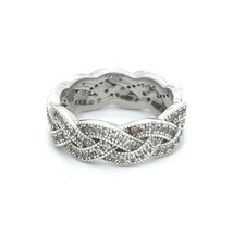 Rhodium-Plated Sterling Silver Ring with Simulated Diamonds 4.1g Size 5.5￼ - £38.54 GBP
