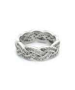 Rhodium-Plated Sterling Silver Ring with Simulated Diamonds 4.1g Size 5.5￼ - $67.22 CAD