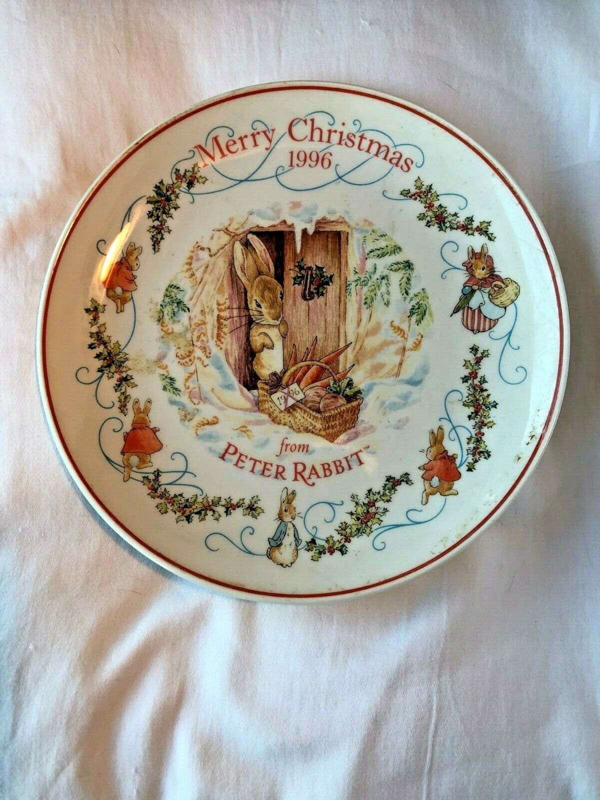 1996 Peter Rabbit Christmas Plate Wedgwood Porcelain Warne 8" - $24.99