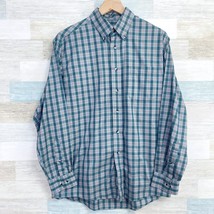 Jos A Bank Travelers Button Down Shirt Green Gray Plaid Cotton Mens Medium - $24.74