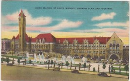 Union Station St. Louis Missouri MO Postcard 1950 Plaza Fountains - £2.32 GBP