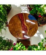 Red Round Epoxy Resin Coffee Tabletop Console Bar Handmade Home Garden Furniture - $711.92