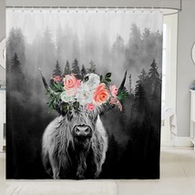Highland Cow Floral Shower Curtain 72x72 Inch - $984.72 MXN