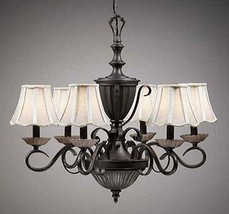 Kichler Antique Bronze Finish Chandelier Colonial Design Ivory Fabric Shades - £175.55 GBP