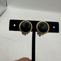 Vintage Gold Tone &amp; Black Round Clip-On Earrings - $14.00