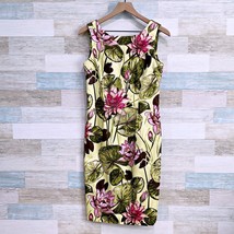 Talbots Vintage Floral Sheath Dress Green Pink Stretch Cotton USA Womens 4 - $44.54