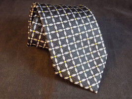 MENS SILK NECK TIE BOCARA HANDMADE Textured Print Black Silver - $11.87
