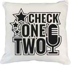 Make Your Mark Design Check, One, Two. Funny &amp; Humorous Mic White Pillow Cover f - £19.73 GBP+