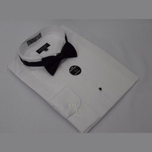 Men's Tuxedo shirt MILANI Wing Tip Formal Pleated Front After Six Wedding White image 2