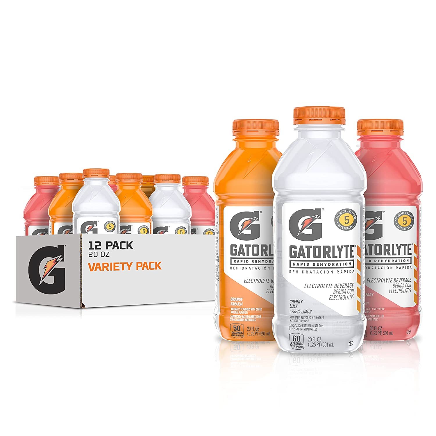 Gatorlyte Rapid Rehydration Beverage, 3 Flavor Variety Pack, 20 Fl Oz Pack of 12 - $44.99