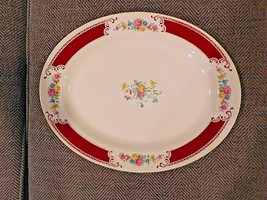 HOMER LAUGHLIN Majestic Burgundy Floral Rose 13.5&quot; Oval Serving Platter K52N6 VG - $24.95