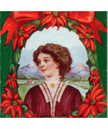 Beautiful Woman Floral Postcard Vintage Poinsettia Holiday Antique - £8.20 GBP
