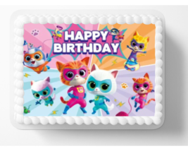 Super Kitties Cat Lover Happy Birthday Kitten Themed  Edible Image Cake Topper - $14.18+