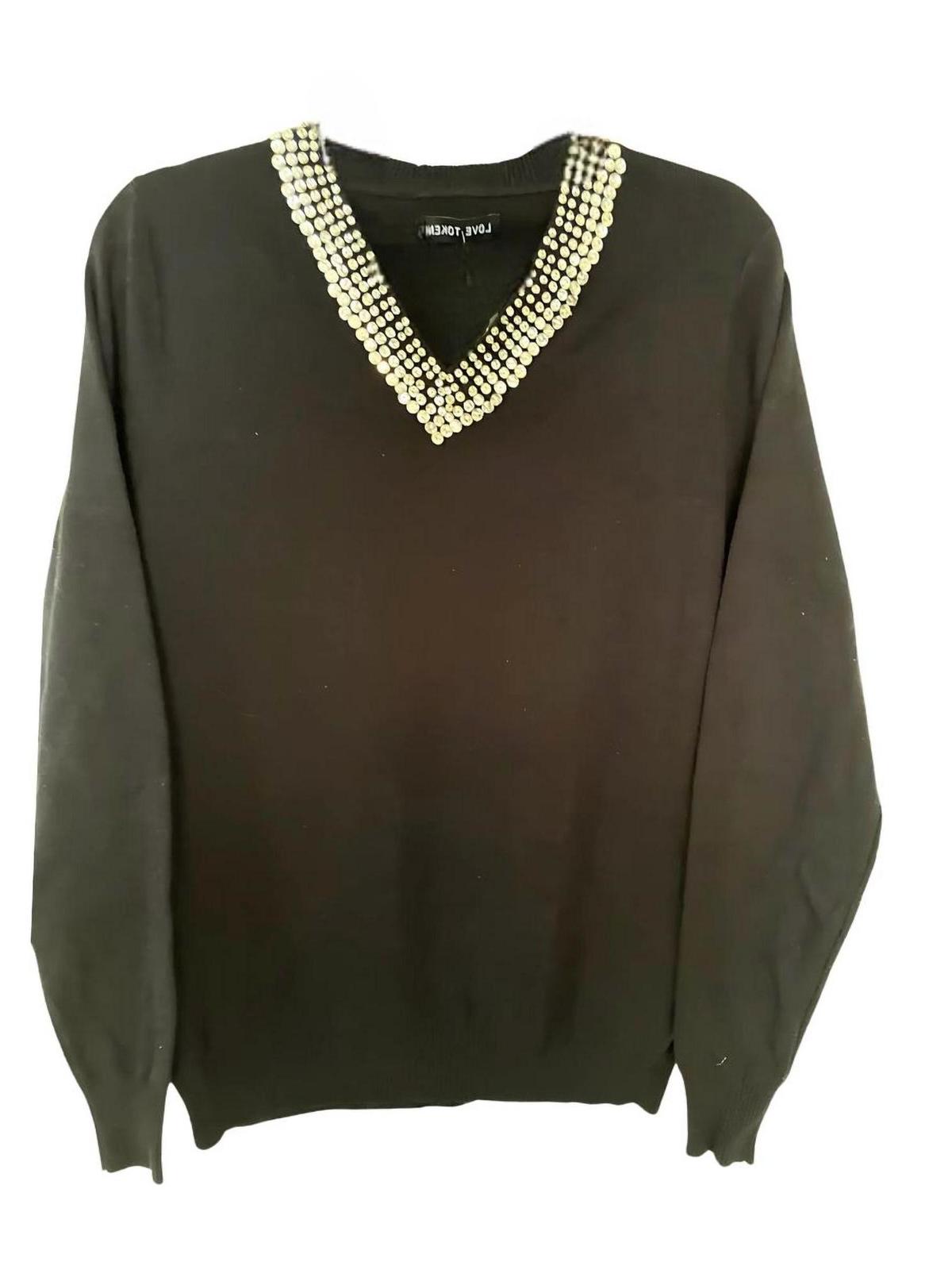 Love Token Women&#39;s Jewel Collar V Neck Pullover Top Size M - $55.44