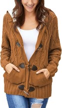 ebossy Women&#39;s Brown Cable Knit Ribbed Hoodie / Chunky Cardigan Sweater - Size M - £19.36 GBP