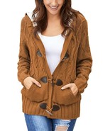 ebossy Women&#39;s Brown Cable Knit Ribbed Hoodie / Chunky Cardigan Sweater ... - £19.00 GBP