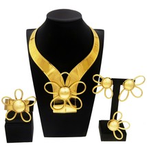Necklace For Women Dubai Gold Tone Jewelry Set Plated  24K Original Earrings Rin - £81.65 GBP