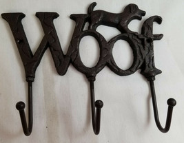 WOOF Puppy Dog Cast Iron Wall Hanger Hook Rack Decorative Black 7&quot; - £19.94 GBP