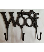 WOOF Puppy Dog Cast Iron Wall Hanger Hook Rack Decorative Black 7&quot; - £19.57 GBP
