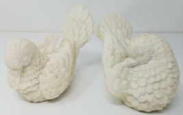 Dove Figurines Feathered Sitting Nesting Ceramic White Vintage Set of 2 - £12.07 GBP