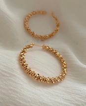 Serrated Hoop Earrings 18k Gold Filled Luxury Waterproof Jewelry - £14.07 GBP