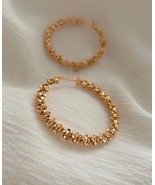 Serrated Hoop Earrings 18k Gold Filled Luxury Waterproof Jewelry - £14.17 GBP
