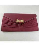 Atmosphere Red Burgundy Suede with Gold Tone Bow &amp; Chain Strap Purse Clutch - €28,61 EUR