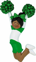 Cheerleader Green Uniform, Female African-American Personalized Christmas Orname - $16.95