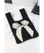 Black Colorblock Bowknot Pattern Knitted Hand Bag - $6.60 CAD