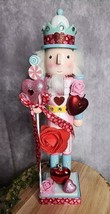 Valentines Day Nutcracker Wooden Pink Red Hearts Roses Ribbon Love Gift 15&quot; NEW - $49.99