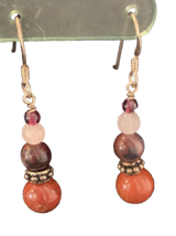 Vintage Dangle Round Stone Beads and Gold-Tone Earrings, Fall Colors - $7.59