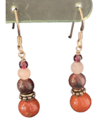 Vintage Dangle Round Stone Beads and Gold-Tone Earrings, Fall Colors - $10.38 CAD
