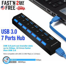 USB 3.0 7-Port Hub Charger Switch Splitter Powered AC Adapter PC Laptop Desktop - £21.06 GBP