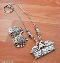 Indian Women Silver Oxidized Necklace Set Bohemian Fashion Jewelry Weeding Gift - £24.23 GBP