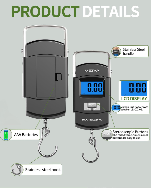 MEIYA Fish Scale 110Lb/50Kg Digital Fishing Scale with Backlit LCD, Portable Han Item image 3