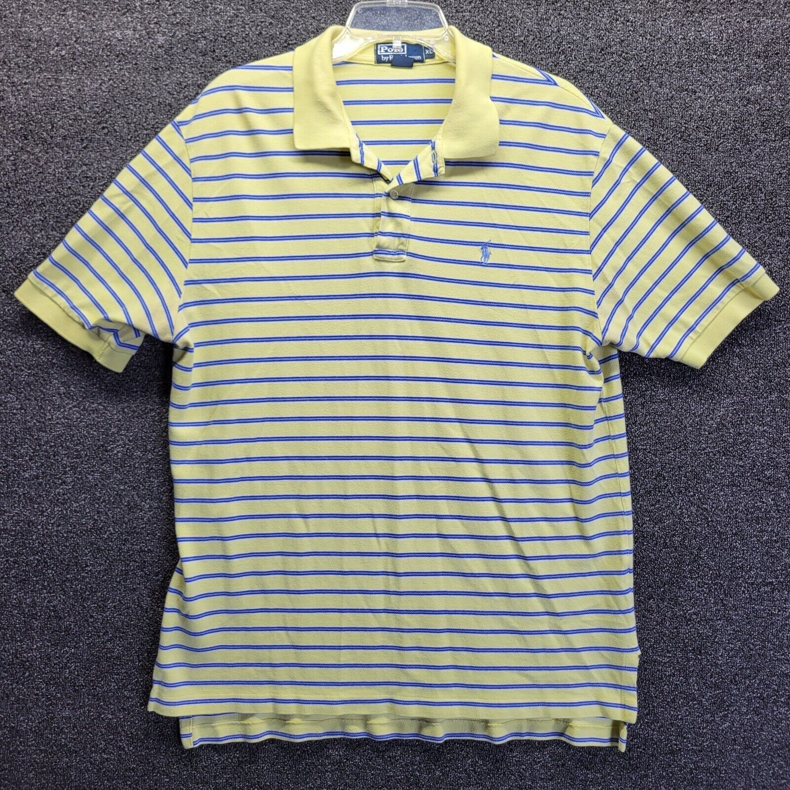 VTG Polo Ralph Lauren Short Sleeve Polo Shirt Men’s Size XL Striped Blue Yellow - £11.76 GBP