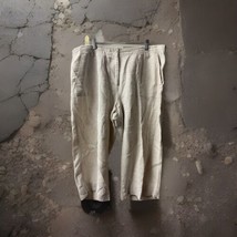 Talbots Cropped Linen Pants Plus Size 14W Almond Slash Pockets No Tie Beige - $14.73