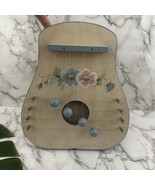 Vintage 90s Door Chimes Wood Wall Hanging Blue Cream Floral Country Cottage - $36.62