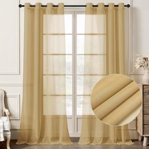 Stripe Gold Sheer Curtains 108 Inch Length 2 Panels With Grommets Semi - £26.57 GBP