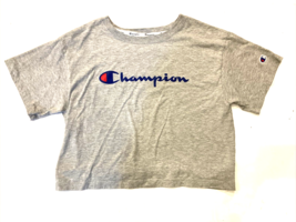 Champion T-Shirt Womens XS Gray Spell Out Cropped Crop Logo Short Sleeve - $6.81