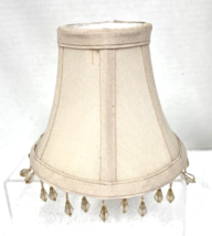 5" Tall Lamp Shade w Beaded Fringe Off White Linen w White Inside Clip S... - $9.90