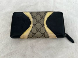 Gucci GG Supreme Monogram Osiride Zip Around Wallet Black Gold - $304.71