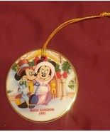 Mickey &amp; Minnie Mouse MAGIC KINGDOM Christmas Porcelain Disc Ornament 1995 - $21.77